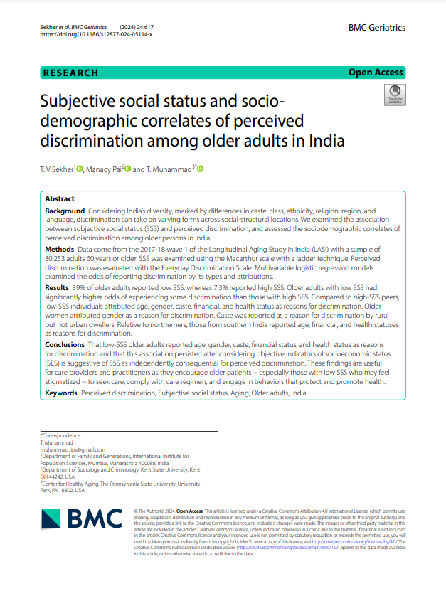 Subjective social status and socio-demographic correlates of perceived discrimination among older adults in India